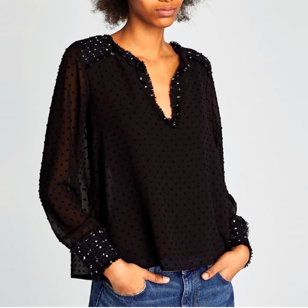 Zara top dot mesh Top